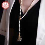 Women's Pearl Necklace 85cm Natural Freshwater Sweater Chain Gift Box Included