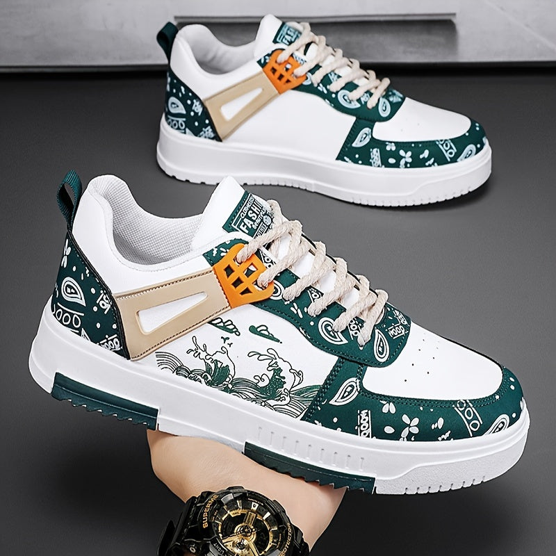 Erkaklar uchun pastki skate poyabzallari, to'lqin naqshiga ega, ochiq havoda yurish va sayohat qilish uchun mos. Sirpanmaydigan tasodifiy poyabzal.