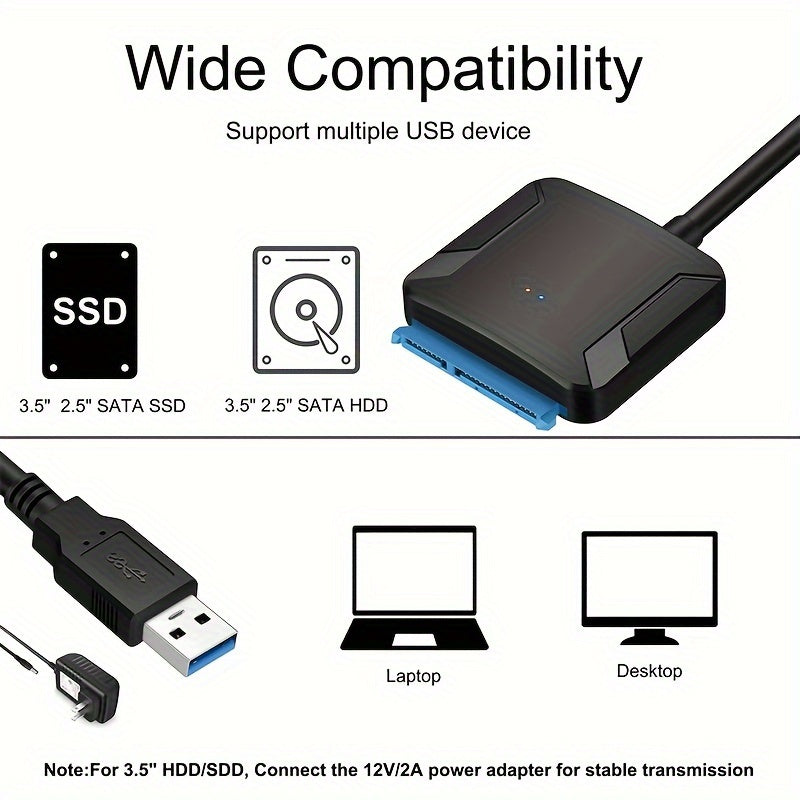 Adaptador SATA a USB 3.0 para discos duros externos SSD HDD transferencia de datos