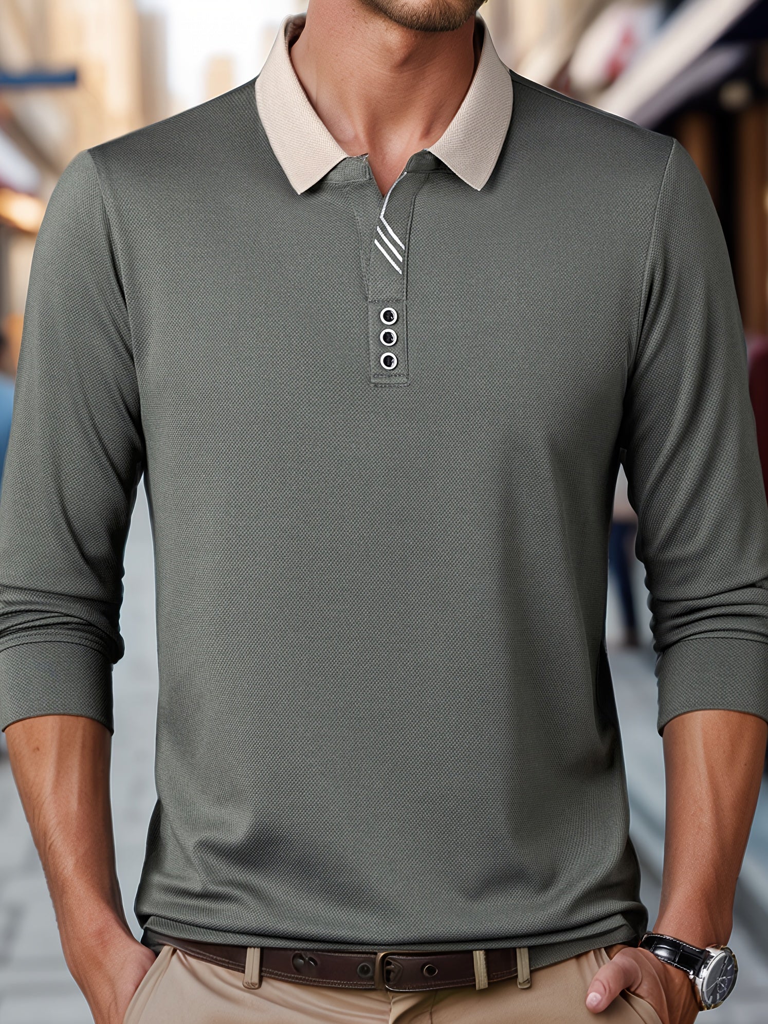 Men's Long Sleeve Golf Shirt Polyester Knit Solid Color Casual Regular Fit