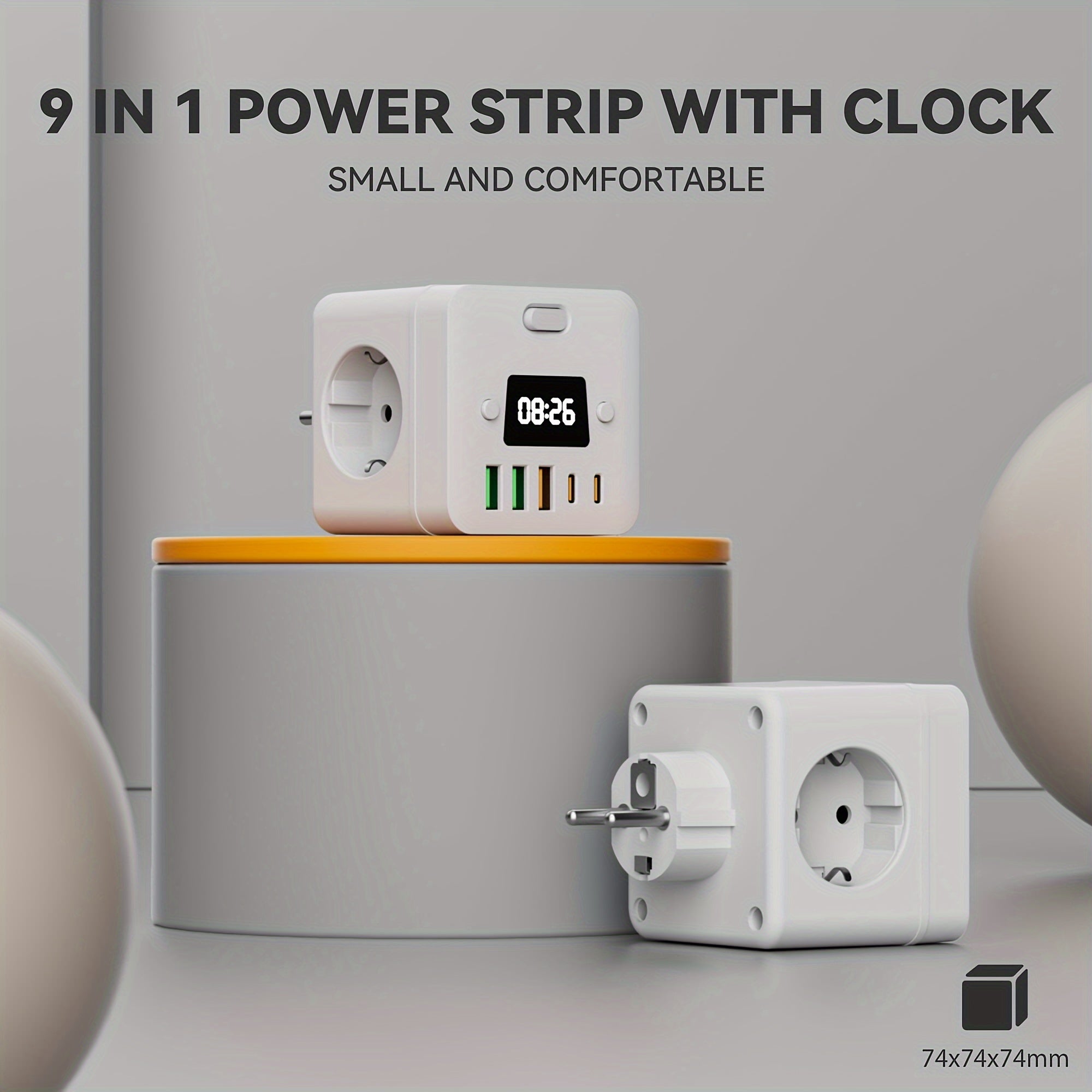 Advanced 9-in-1 Power Strip Surge Protector with USB-C and Clock for Home Office Travel