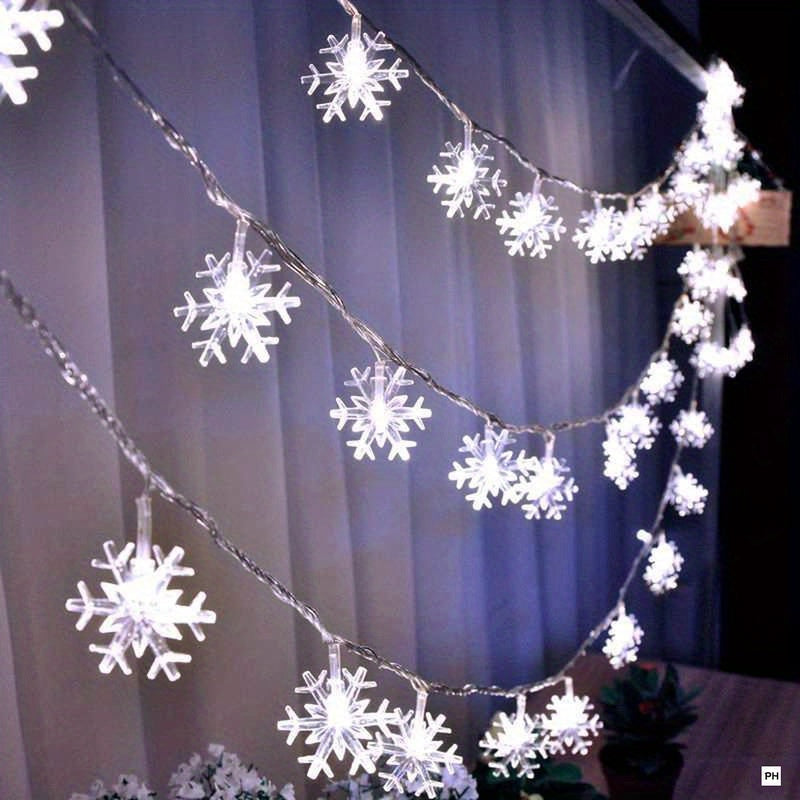 Vintage Snowflake String Lights Battery-Operated White LEDs for Christmas Weddings Gardens