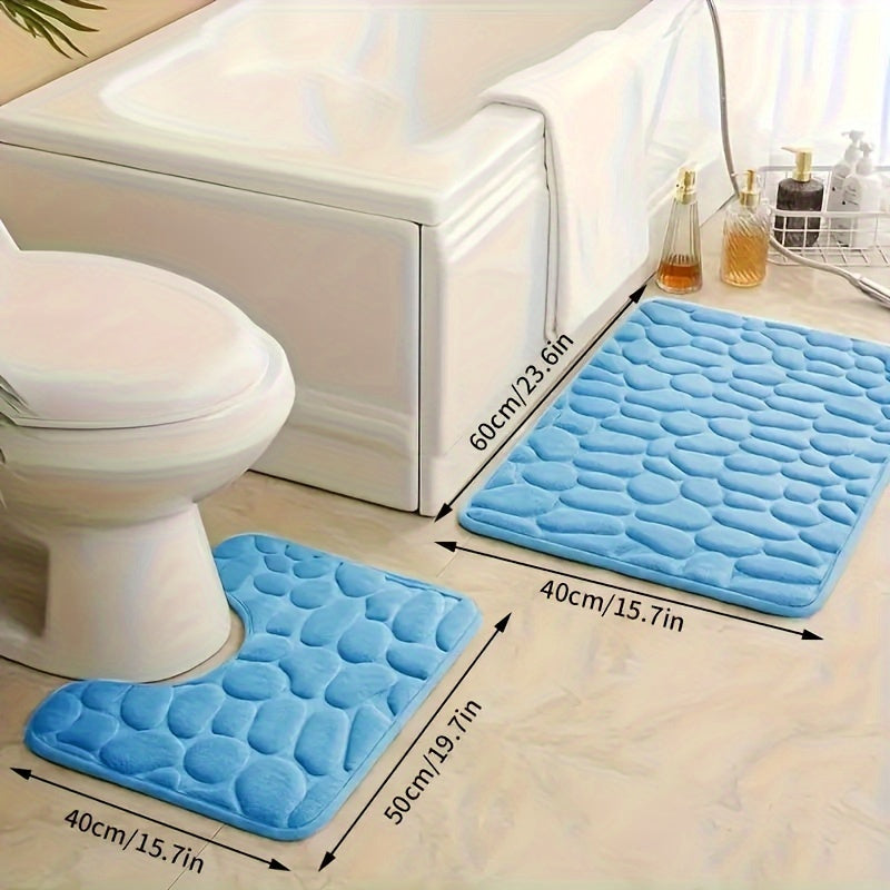Juego de 2 alfombrillas de baño antideslizantes con relieve de piedra, absorbentes y suaves de poliéster