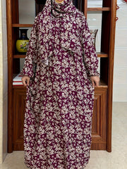 Plus Size Floral Maxi Dress Long Sleeve Hijab Cover-Up Women