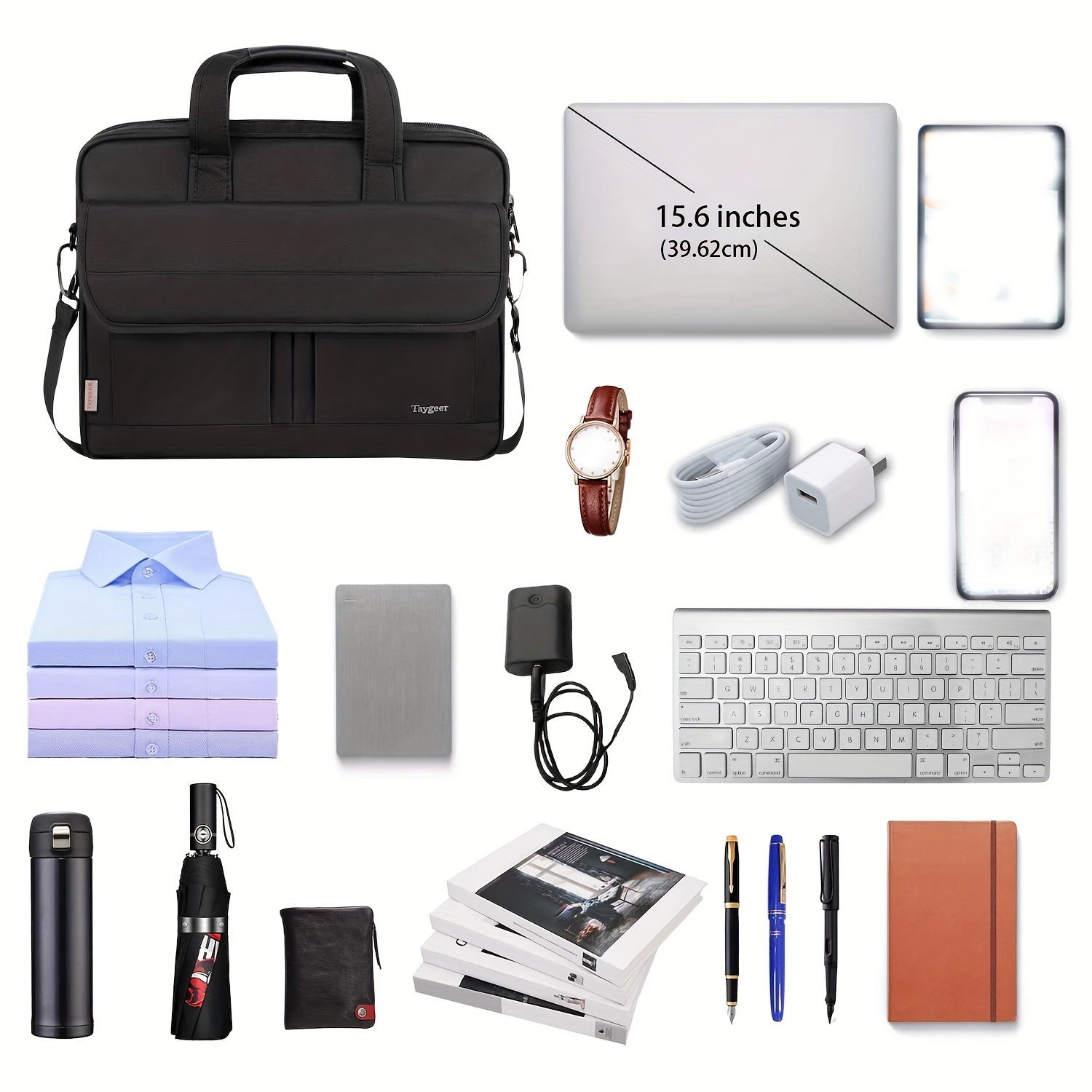 TAYGEER 15.6-дюймовая сумка для ноутбука черного цвета, прочный полиэстер с регулируемым ремнем, многофункциональный органайзер для бизнеса и путешествий, идеальный подарок для мужчин и женщин, универсальный и стильный