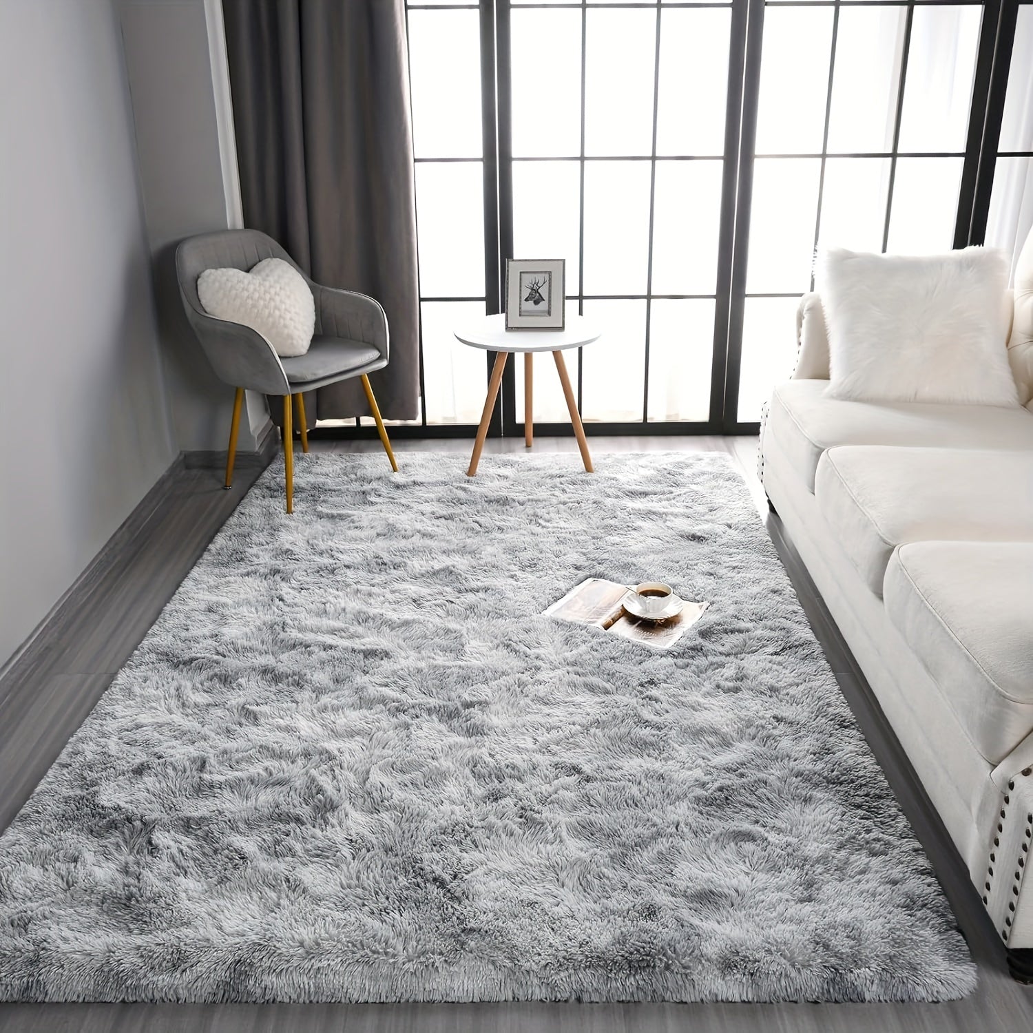 Light Gray Tie-Dye Plush Area Rug for Indoor Living Rooms and Bedrooms Multiple Sizes