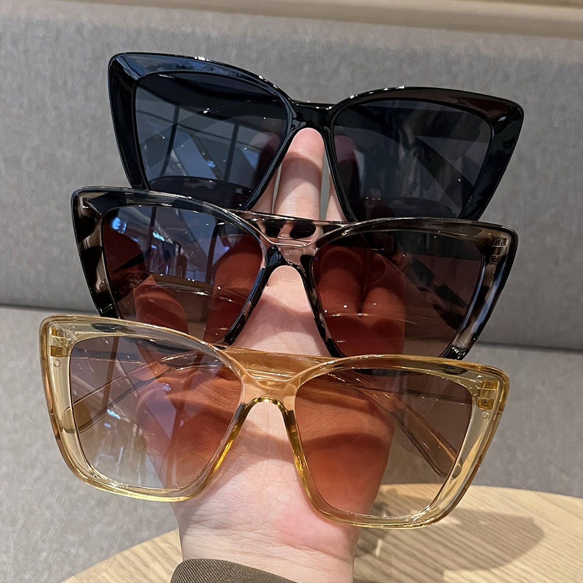 Set of 3 Women's Cat Eye Glasses in Classic Colors with Large Frames for Casual Wear