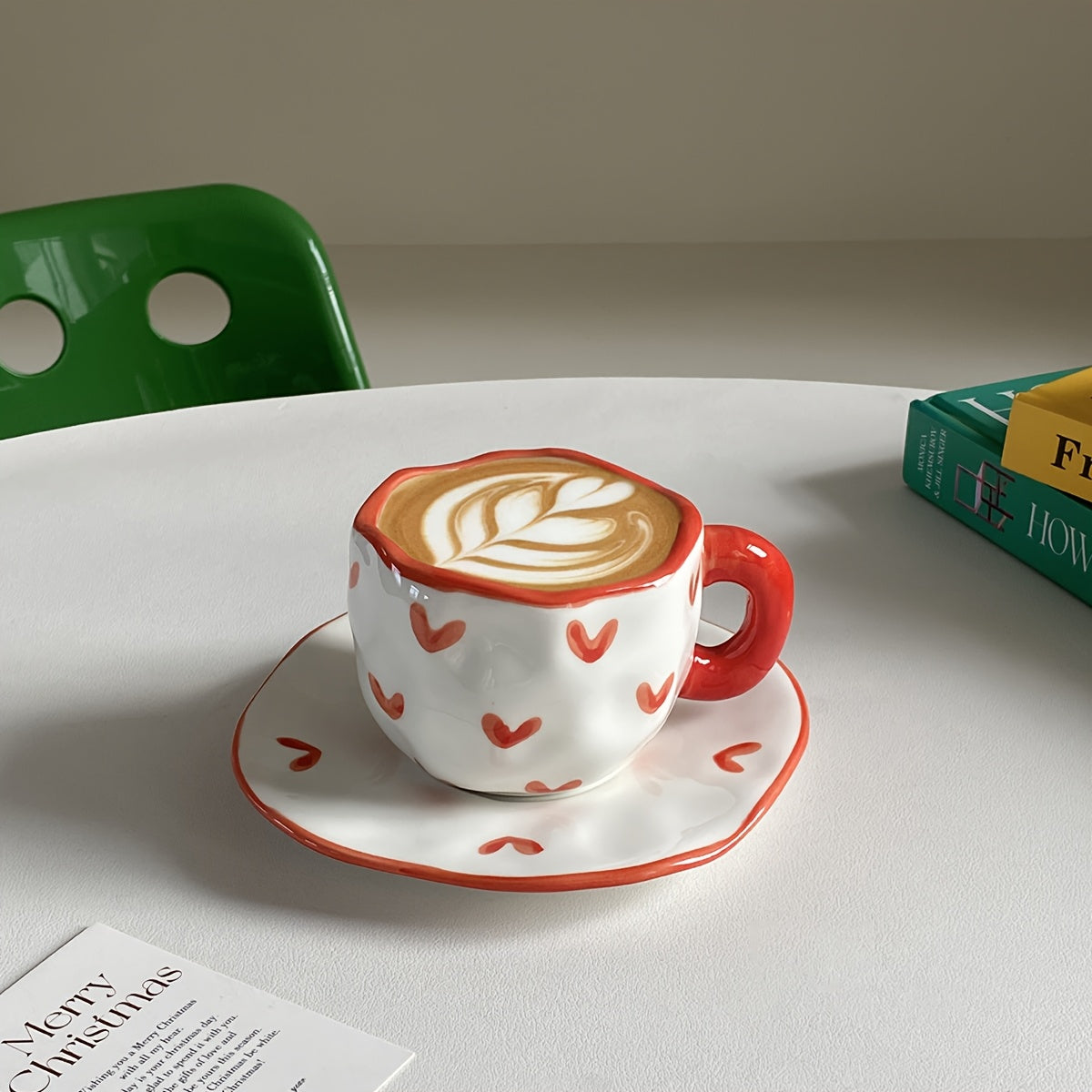 Valentine's Day Irregular Ceramic Coffee Mug and Saucer Set with Hand-Kneaded Texture