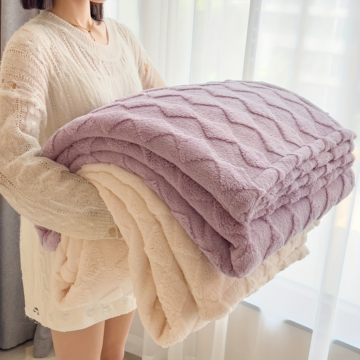 Double-Sided Taffeta Diamond-Quilted Throw Blanket Thick Warm All Seasons