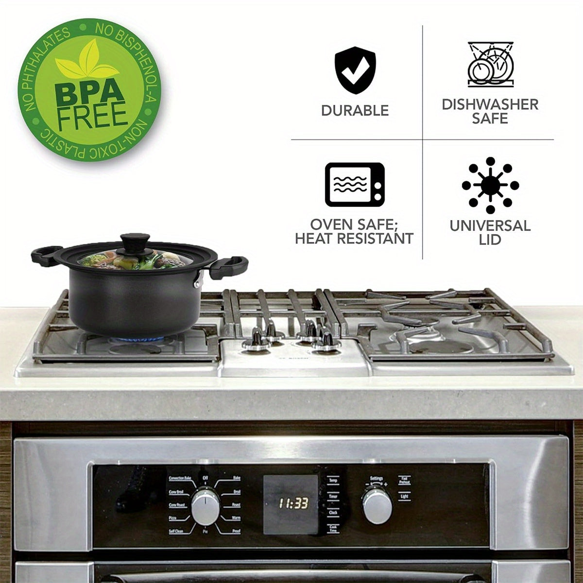 Juego de 2 tapas de silicona negra para utensilios de cocina que encajan en sartenes, ollas y cazuelas de 7 a 13 pulgadas