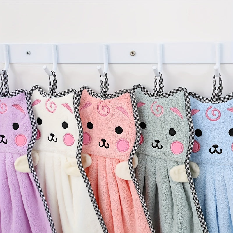 Cute Kitty Pattern Towels Soft Absorbent Coral Fleece Bathroom Towels