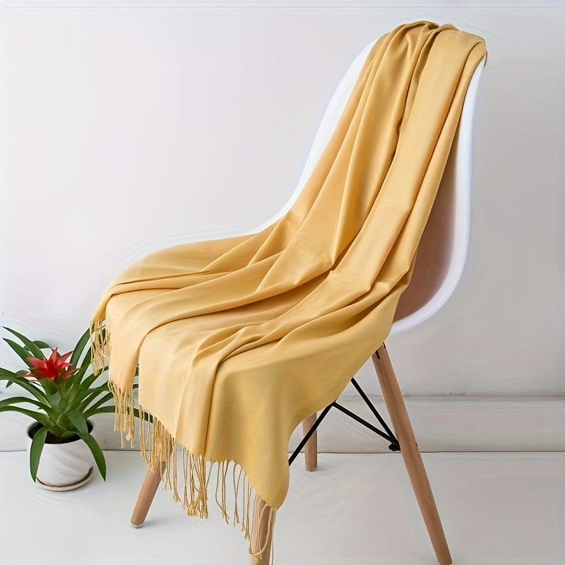 Women’s Tassel Scarf Solid Color Soft Polyester Cozy Windproof Wrap
