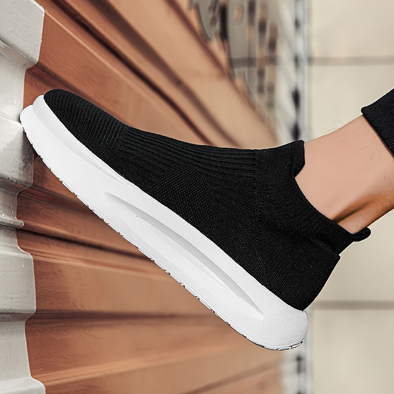 Men's Breathable Woven Slip-On Sneakers for Walking and Running with Shock-Absorbing Platform