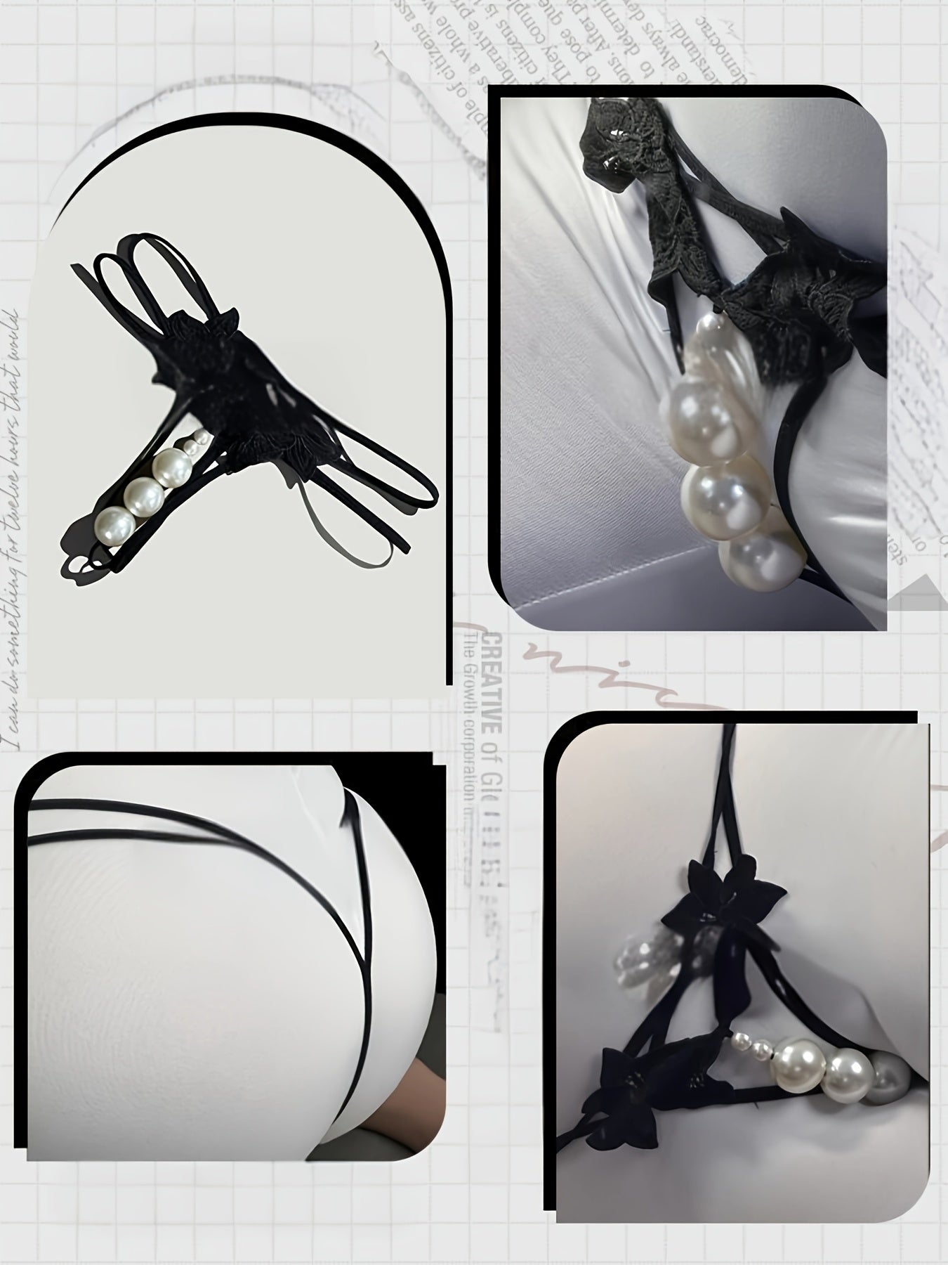 Women's Pearl Massage Panties Beaded Lace Floral G-String Thong