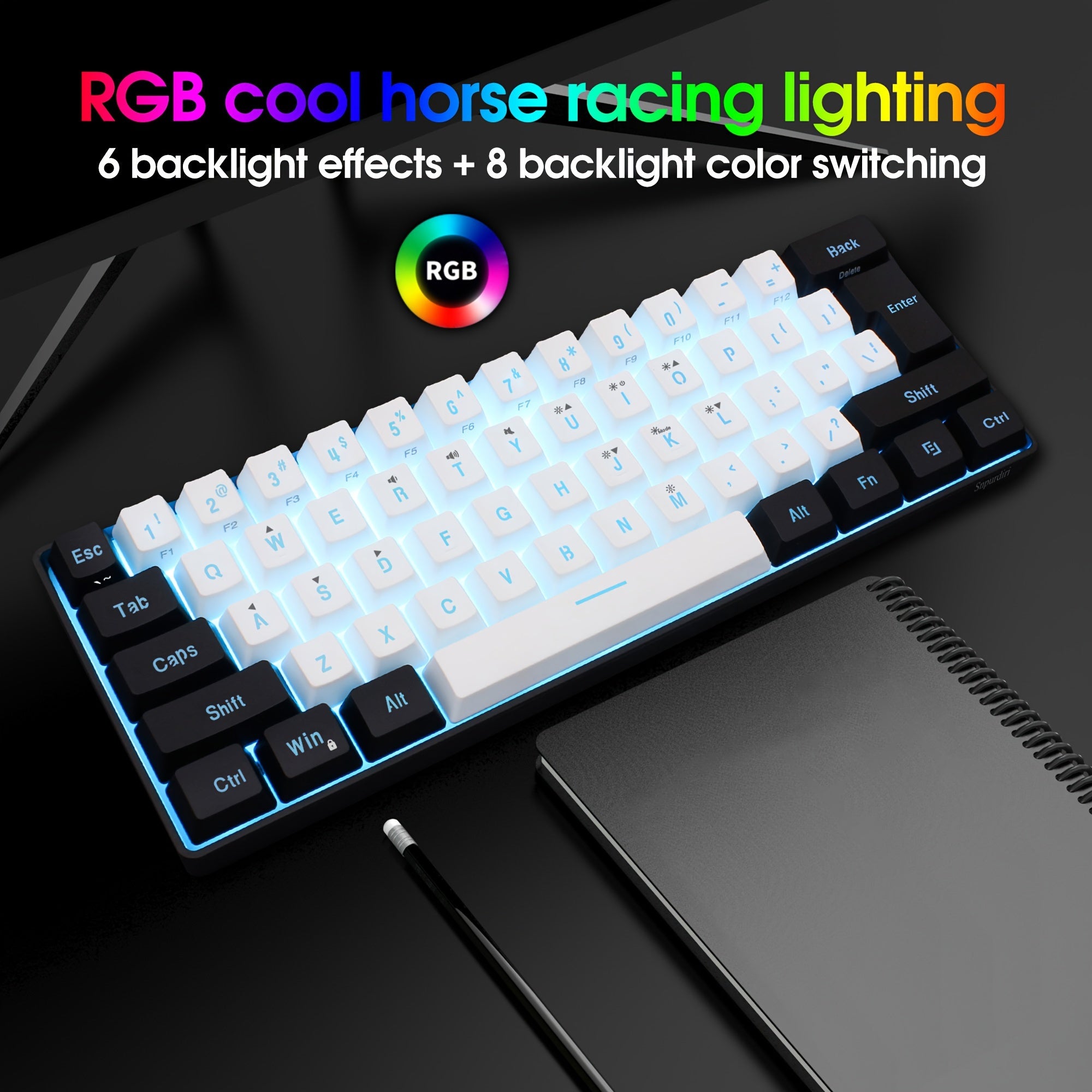 60% Mini RGB Gaming Keyboard with 61 Keys Backlit USB Wired for PC Mac Typing and Gaming