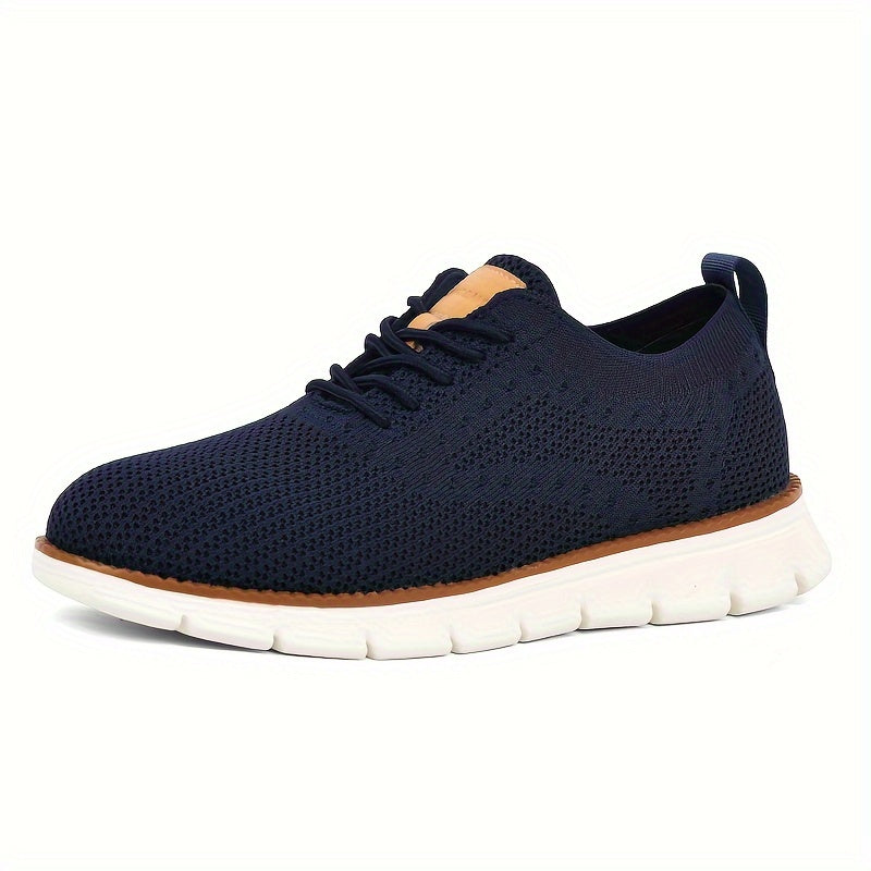 Men's Breathable Knit Business Casual Shoes Beige Brown Leather Upper EVA Sole Round Toe All-Season