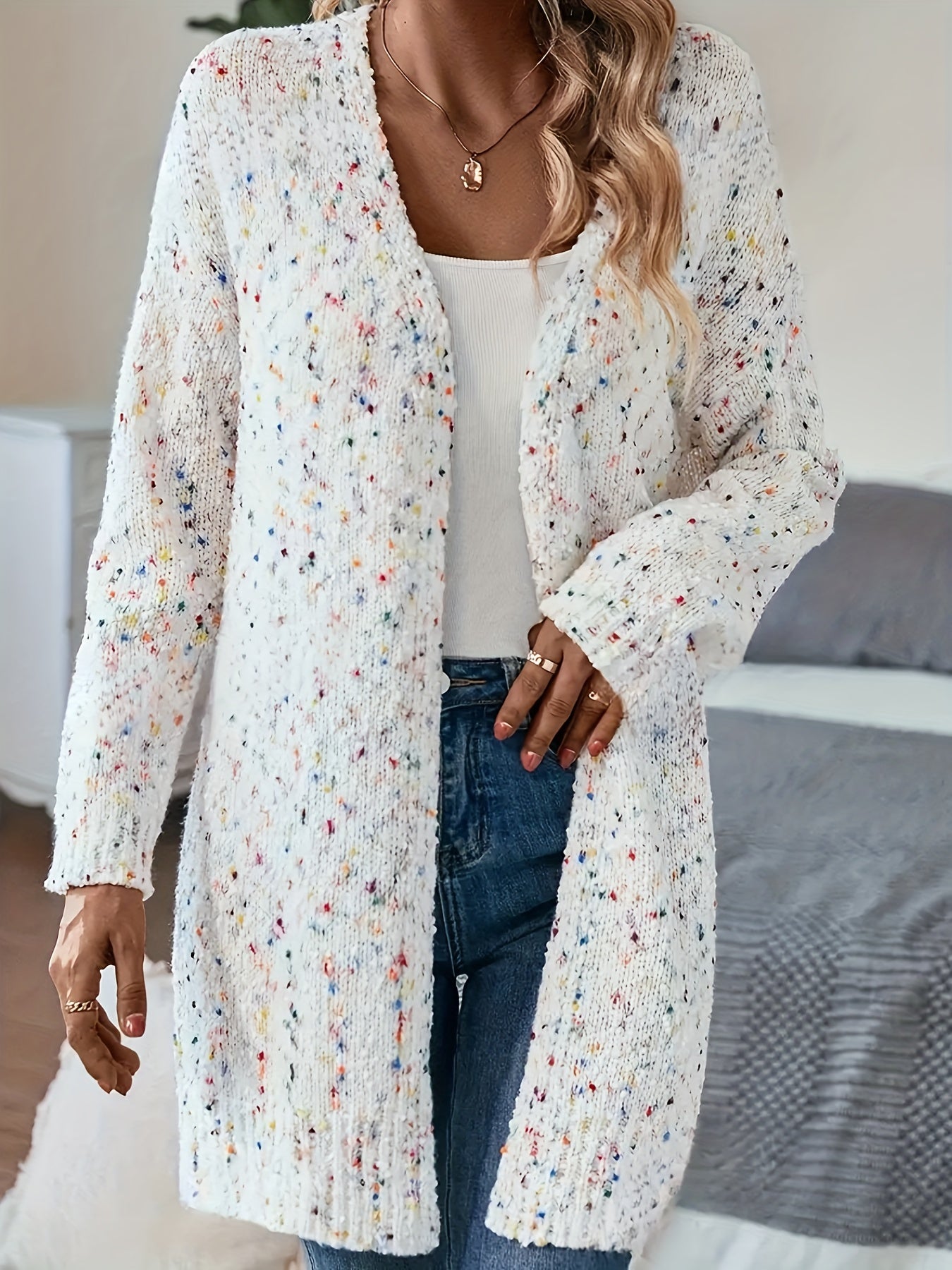 Plus Size Women's Oversized Long Sleeve Cardigan Colorful Abstract Pattern Open Front Casual Sweater