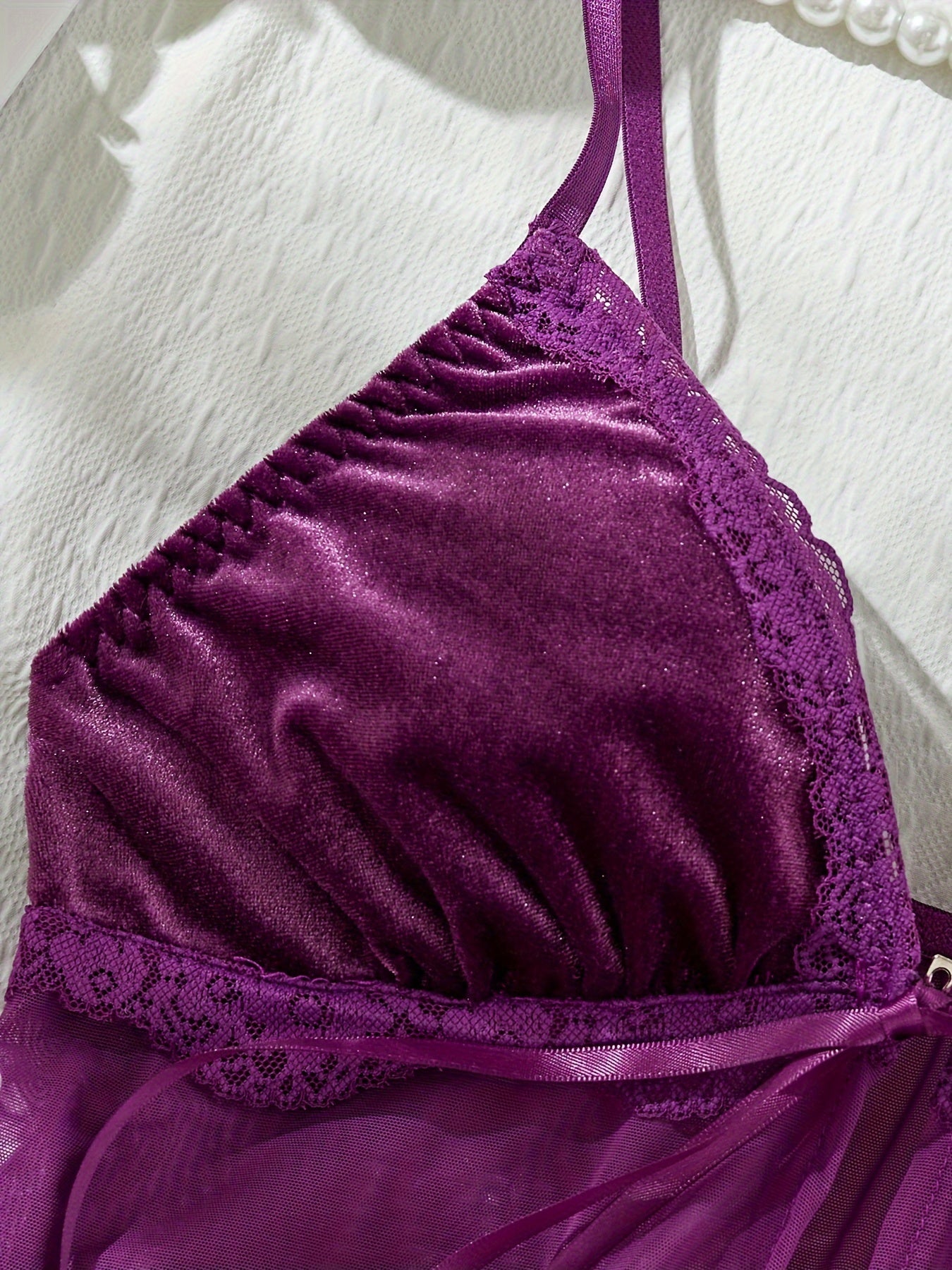 Polyester Babydoll Lingerie with Mesh, Lace Trim and Tie Closure