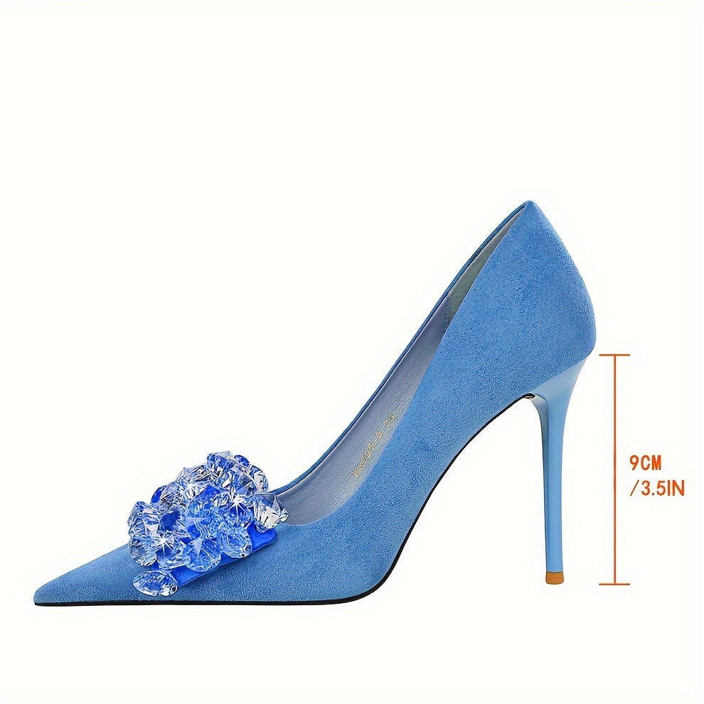Women's Rhinestone Decor Stiletto Heels Point Toe Dress Pumps