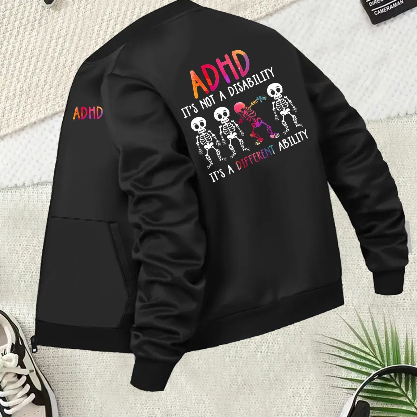 Plus Size Women's Black Casual Zip-Up Jacket with Pockets and Long Sleeves