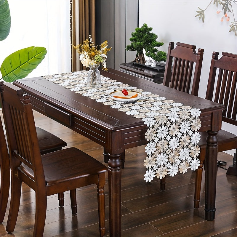 Sunflower Lace Table Runner Woven Polyester Dual-Tone for Dining Room Decor