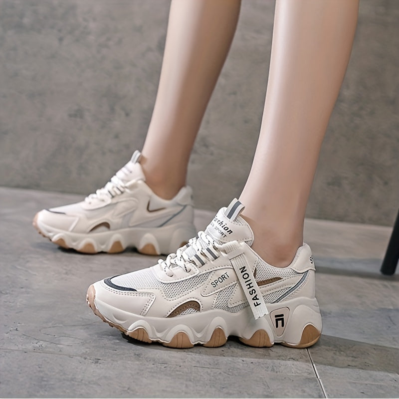 Zapatillas de malla con bloques de color para mujer con plataforma de suela suave y diseño transpirable de caña baja
