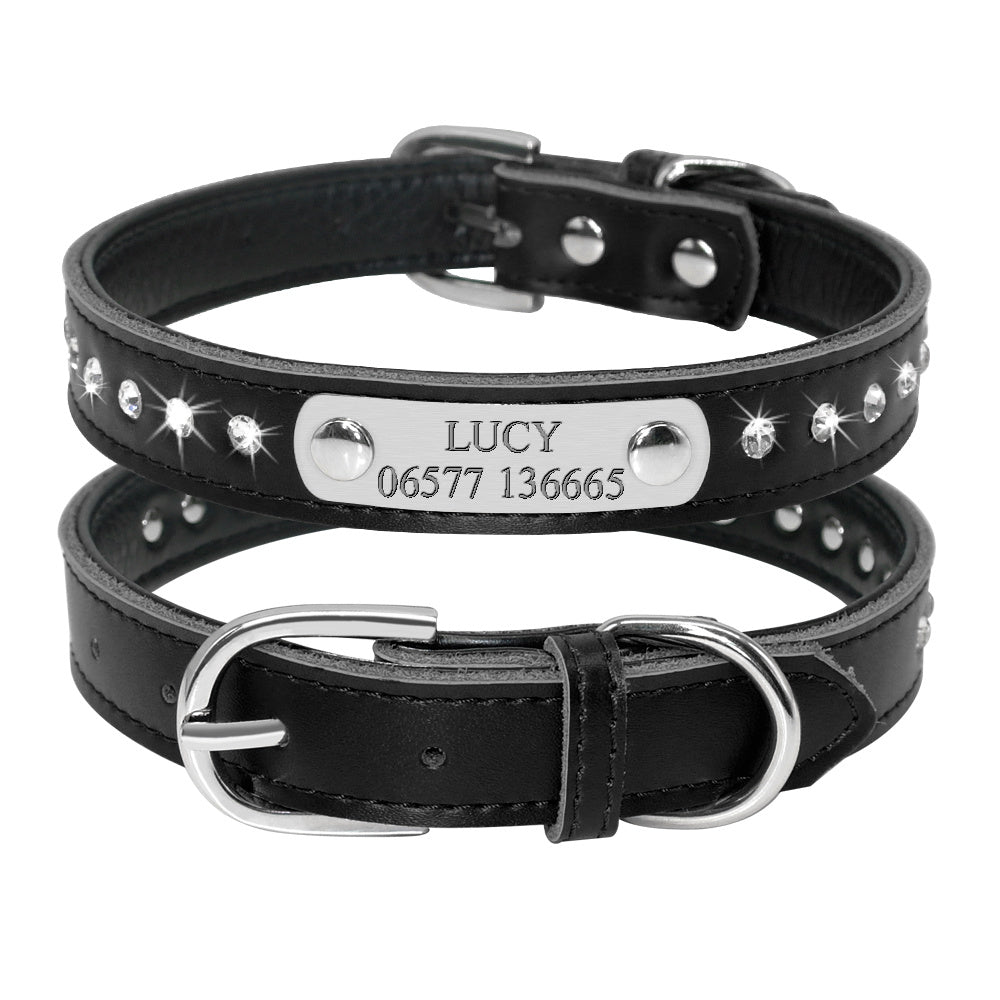 Leather Pet Collar for Small Dogs and Kittens Adjustable with Nameplate and Free Engraving