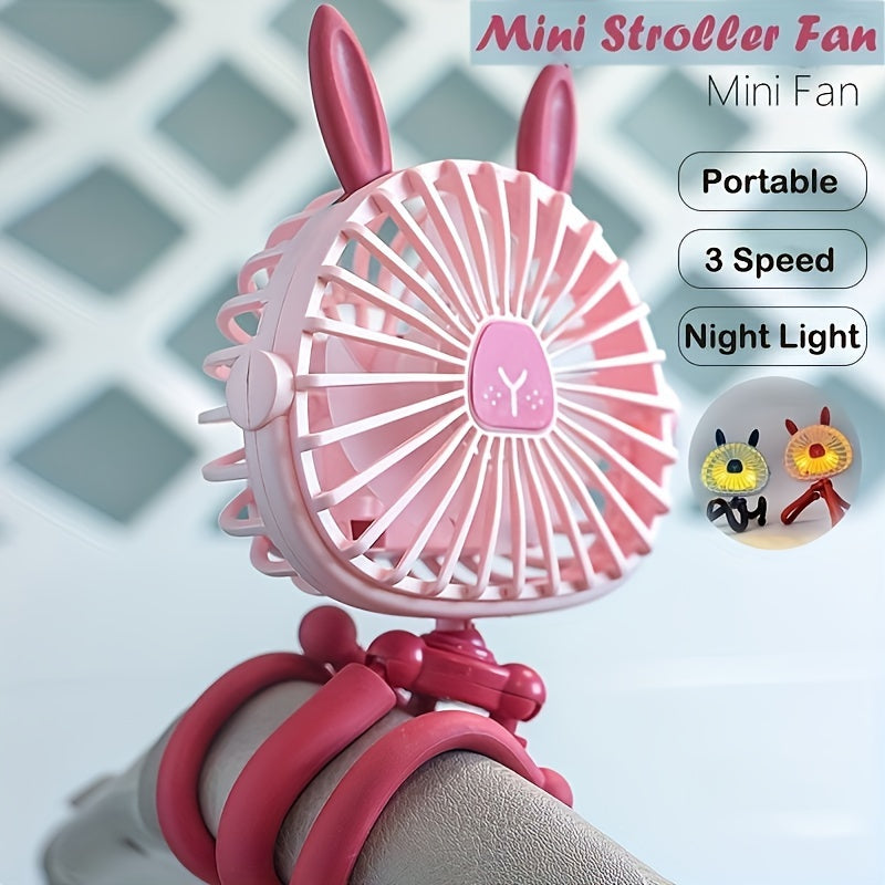 Portable USB Fan with Flexible Stand and Clip-On Design for Strollers Beds and Desks