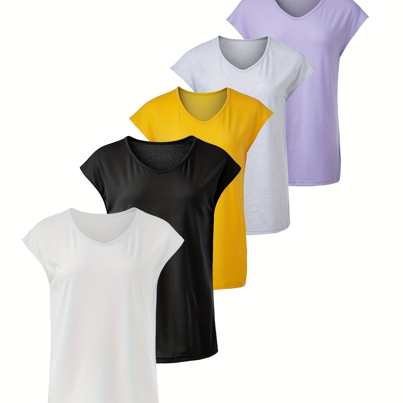 Women's Large Size Solid Color Casual Sports T-Shirt 5 Pack