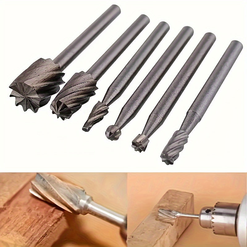 6-Piece High-Speed Steel Rotary Woodworking Tool Set for DIY Carpentry