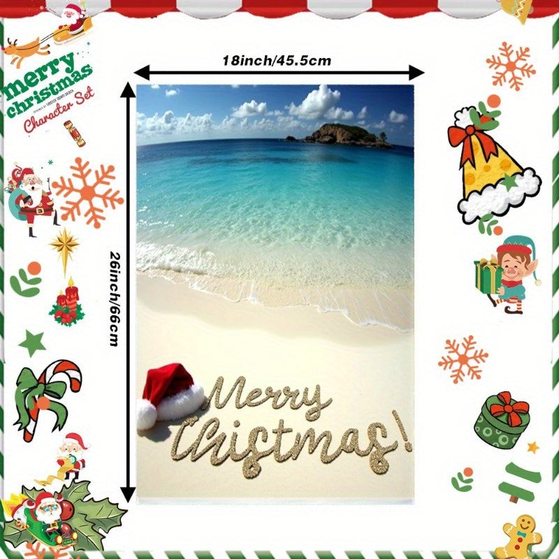 Bir parcha yumshoq qishki Rojdestvo bezaklari 18 x 66.04 sm o'lchovda, "Merry Christmas" iborasi va OWUHP dizayni bilan.