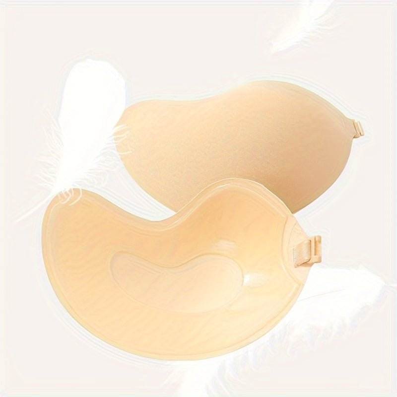 Women's Reusable Strapless Adhesive Bra Backless Stick-On Silicone Polyester Semi-Transparent Black Beige