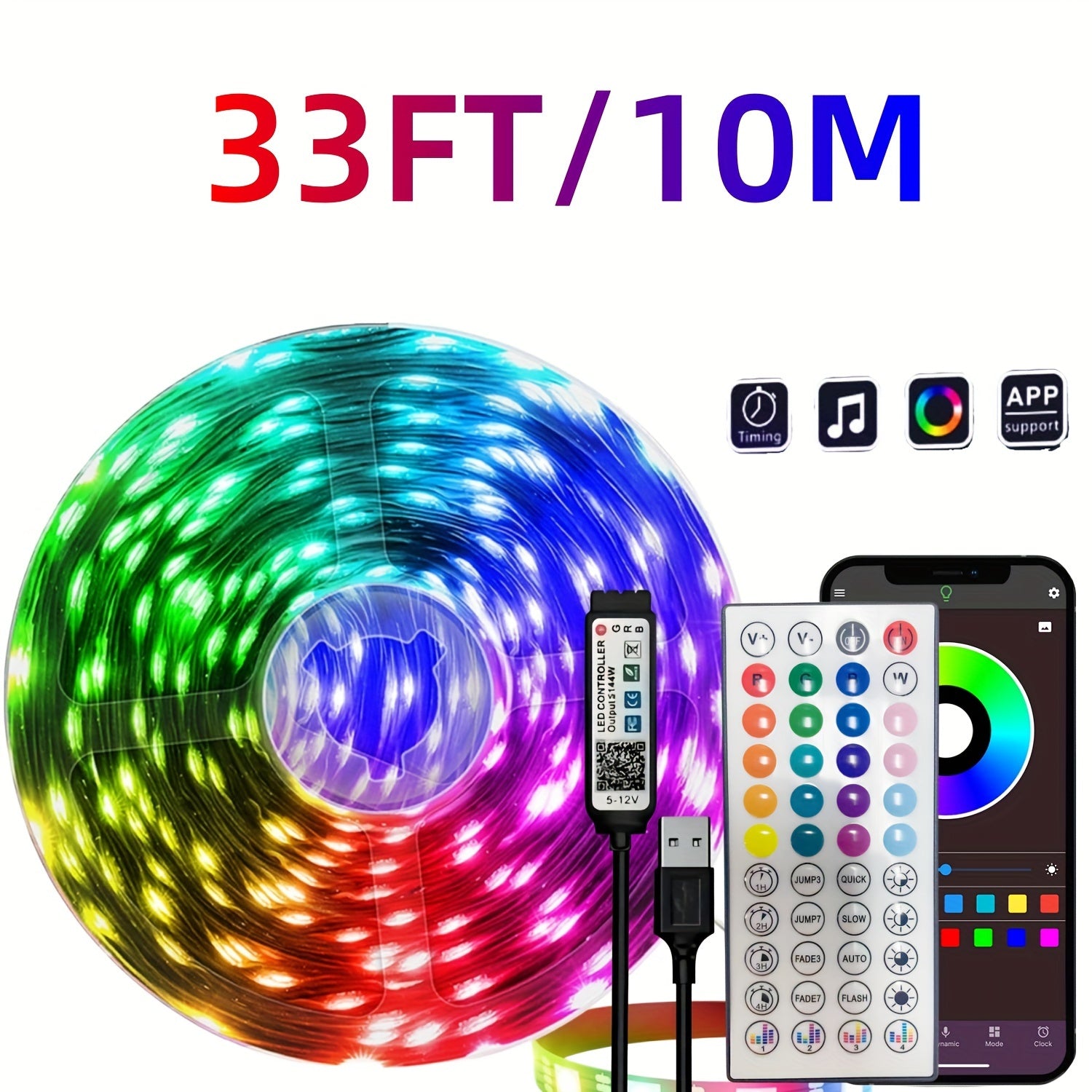 Wireless LED Light Strip with Microphone Music Sync Remote Control for Room and Party