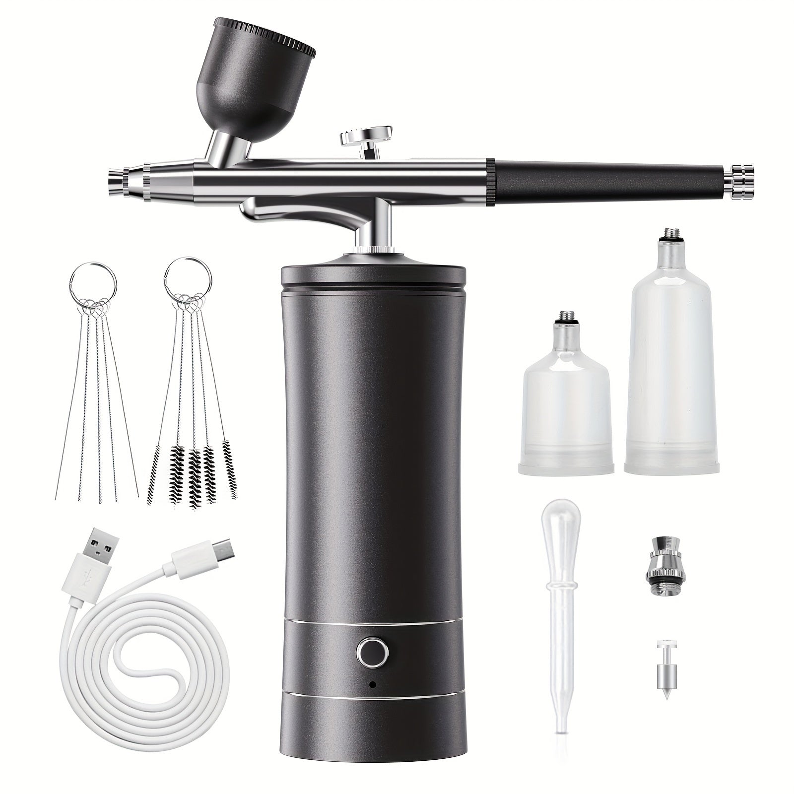 Turli ilovalar uchun portativ simsiz havo cho'tkasi to'plami, masalan, tirnoq san'ati, tort bezatish, makiyaj va model bo'yash. USB/batareya bilan ikki tomonlama quvvat, 900mAh sig'im.