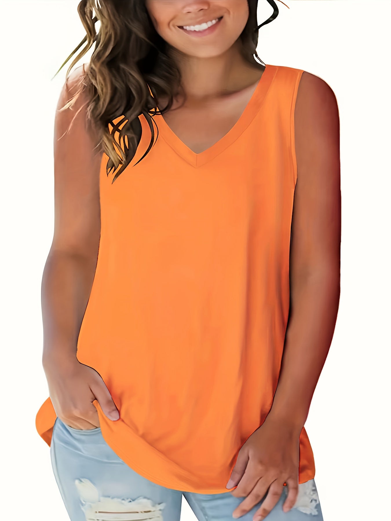 Women's V-Neck Sleeveless Tank Top Soft Stretch Semi-Sheer White Casual Formal Layering