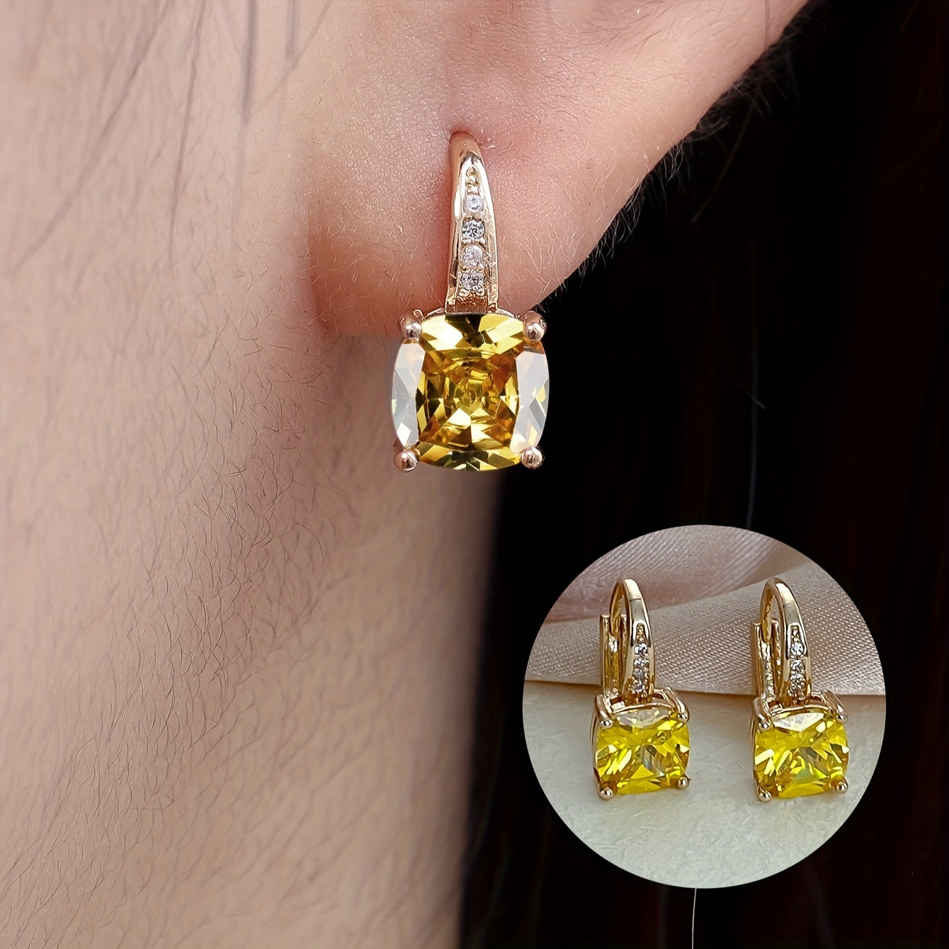 Ayollar uchun kvadrat shaklidagi kubik zirkoniy stud uzuklar, 18K oltin bilan qoplangan mis, moda zargarlik buyumlari