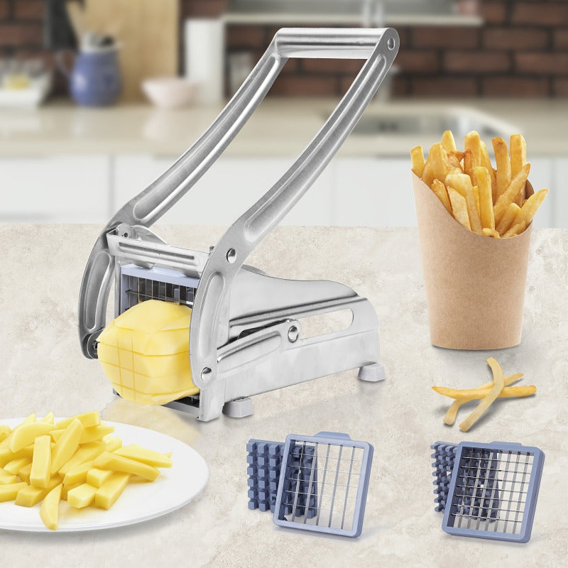 Stainless Steel French Fry Cutter Manual Potato Slicer with Interchangeable Blades