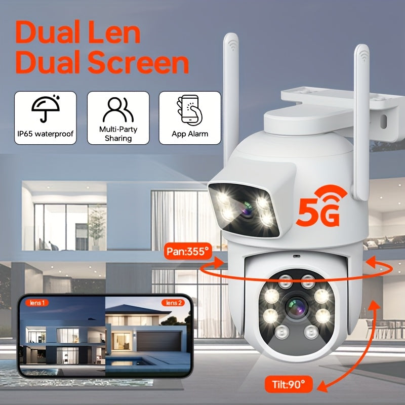 4МП Двойная объективная уличная беспроводная камера видеонаблюдения с цветным ночным видением, обнаружением человека и автоматическим отслеживанием