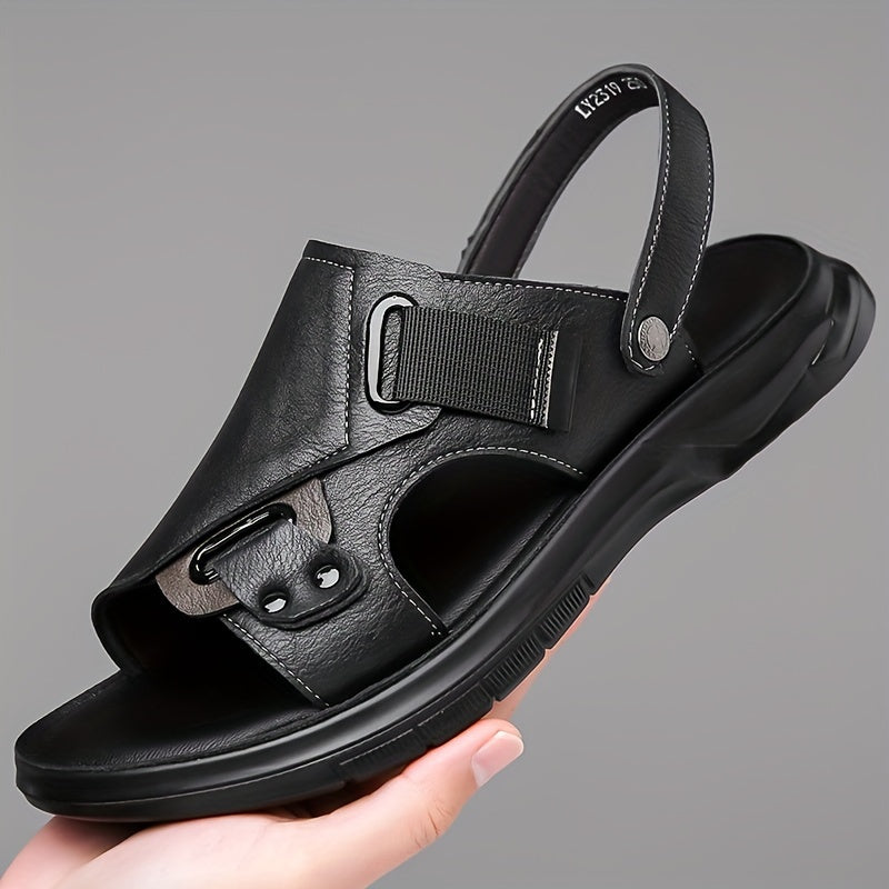 Men's Open-Toe Casual Sandals Non-Slip Summer Breathable PU Leather