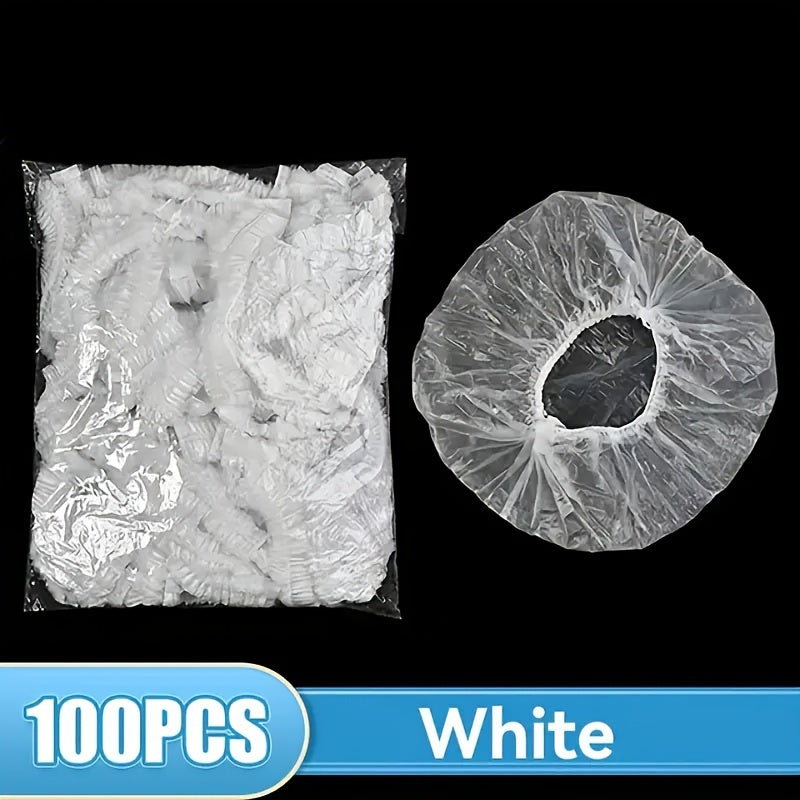 Bir martalik shaffof plastmassa dush shapkasi, 95 ta, sayohat, salon va bo'yash uchun suv o'tkazmaydigan soch kiyimlari to'plami