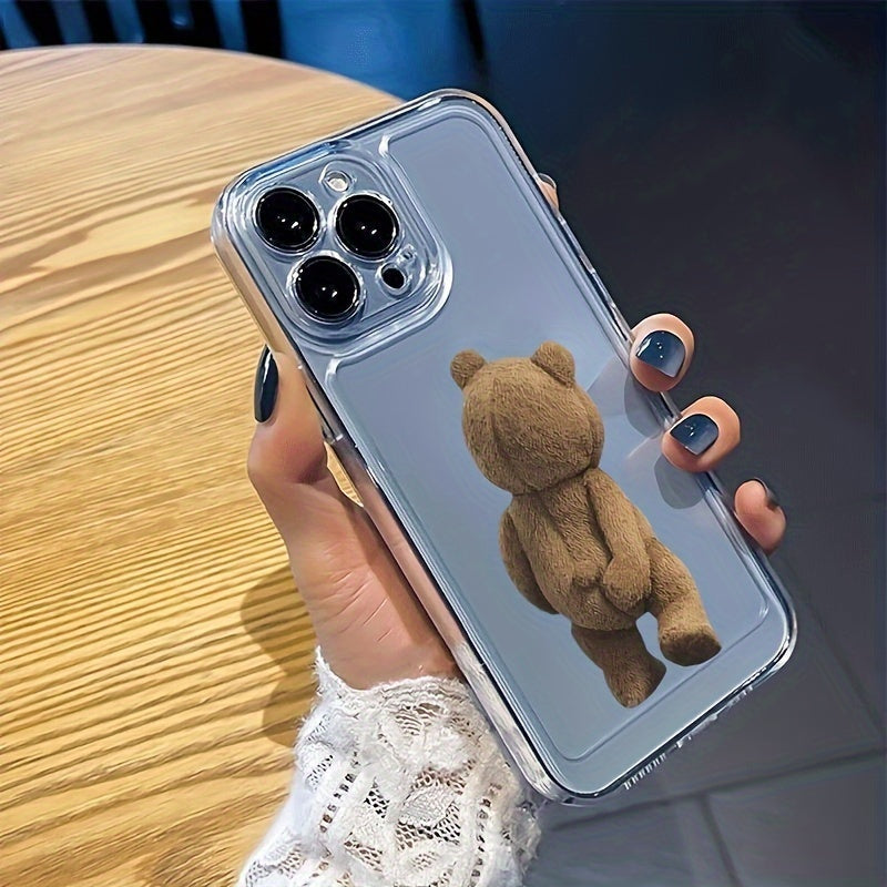 Transparent TPU Phone Case with Cartoon Teddy Bear Design for iPhone Models