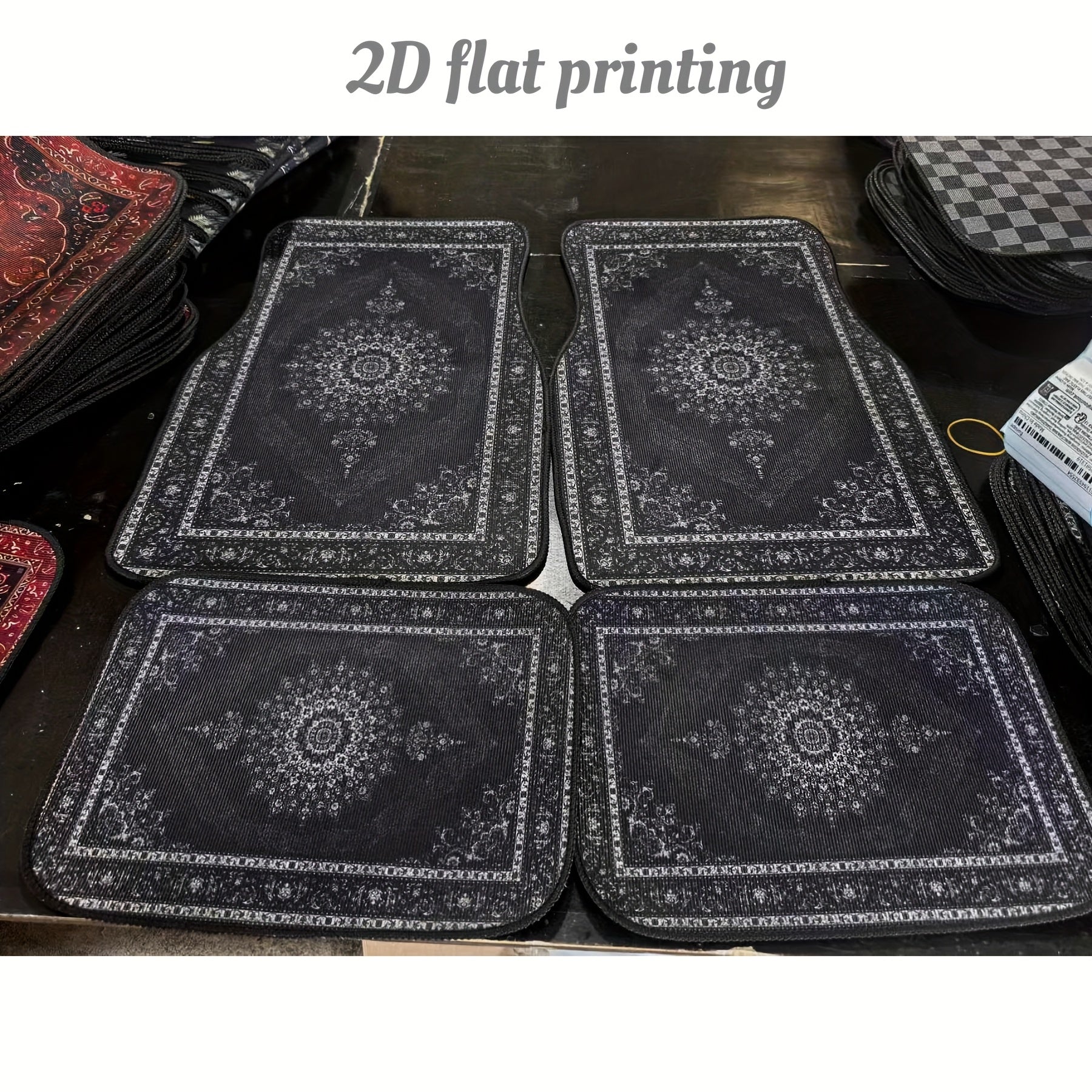 Universal Car Floor Mats Black and White Floral Print All-Season Non-Slip Set