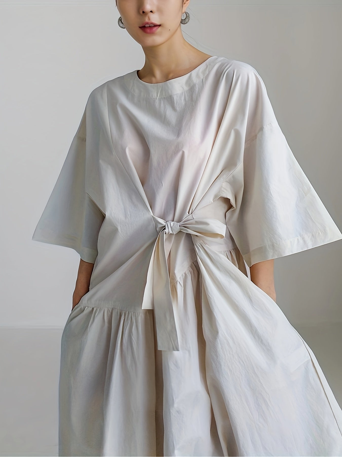 Women's Sleeveless Navy Blue Tunic Dress for Casual Spring and Fall Non-Stretch Polyester