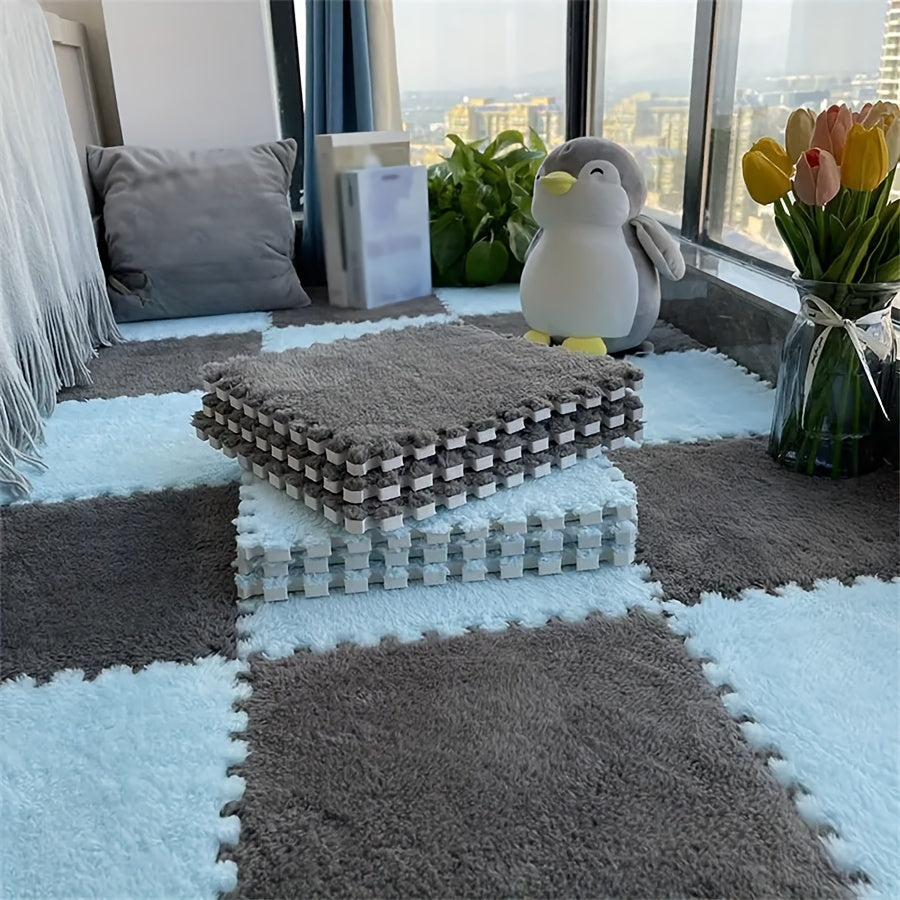 12-Piece Interlocking Carpet Tiles EVA Polyester Non-Slip 29.97cm Indoor Office Bedroom