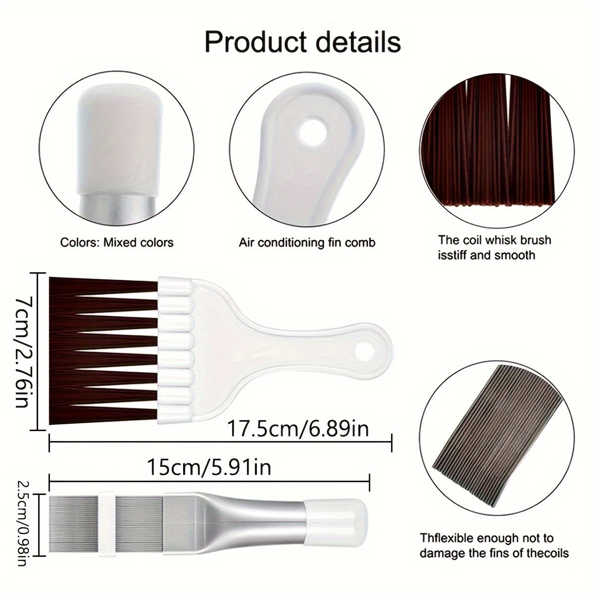 2pcs Stainless Steel AC Cleaning Brushes Hard-to-Reach Gap Dusters for Condenser Coils