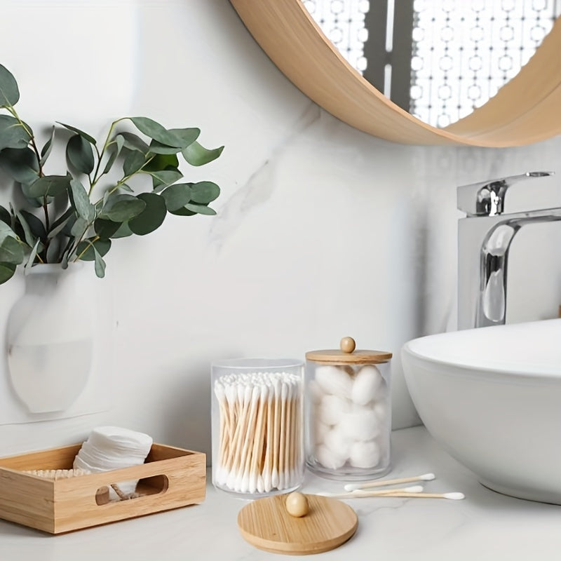 Juego de 4 accesorios de baño de bambú para organizar y decorar