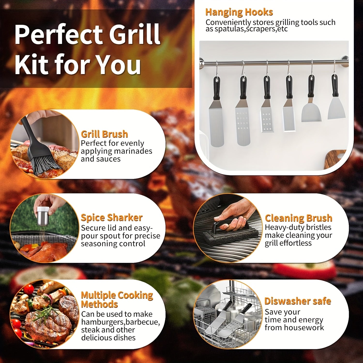 18-Piece Stainless Steel BBQ Tools Set for Blackstone Griddle and Outdoor Cooking