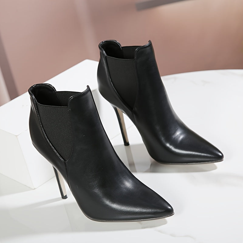 Women's Black Synthetic Stiletto Ankle Boots with Pointed Toe