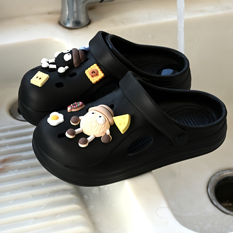 Chanclas beige de EVA con charms de comida y dibujos animados, slip-on, sandalias cómodas para todas las estaciones