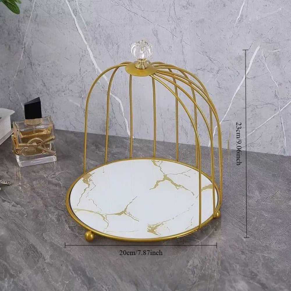 Soporte para pastel de jaula de pájaros de 2 niveles con estantes de mármol, exhibición de postres para bodas y fiestas